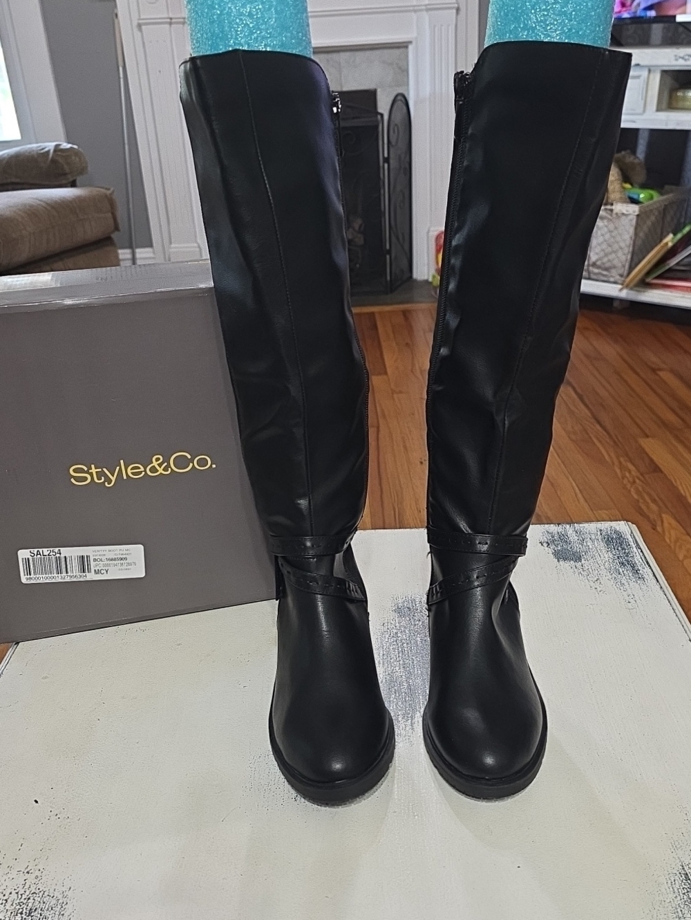 NIB Style &Co. Verity Black Faux Leather Tall Boots Side Zips Women's Sz 7 NEW